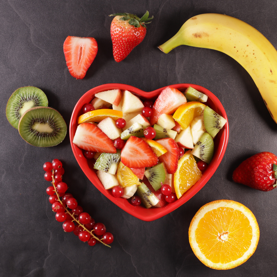 heart shape bowl with fresh fruit